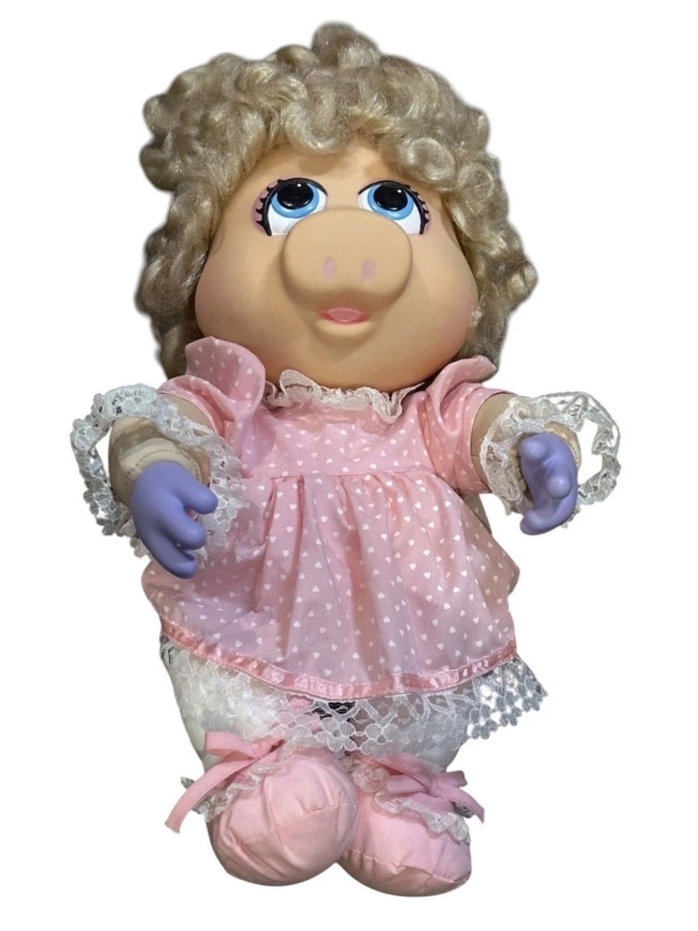 Vintage 1989 Miss Piggy Jim Henson Muppet Babies 16” Huggable Doll Vinyl Head